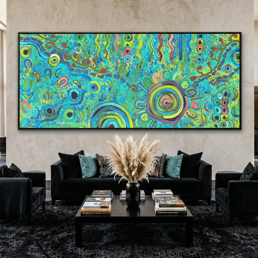 Aboriginal dot painting artwork representing Indigenous storytelling and connection to Country