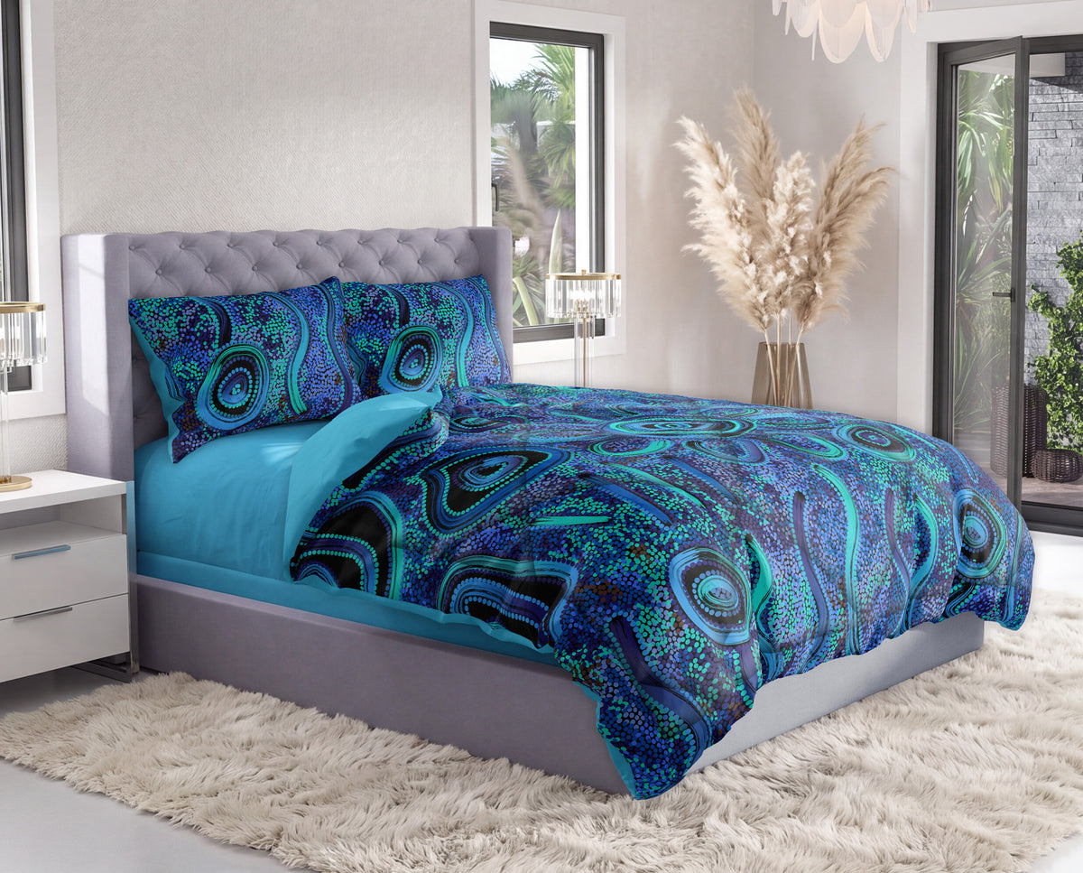 Blue Rain Aboriginal Art Comforter Set
