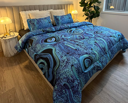 Blue Rain Aboriginal Art Comforter Set