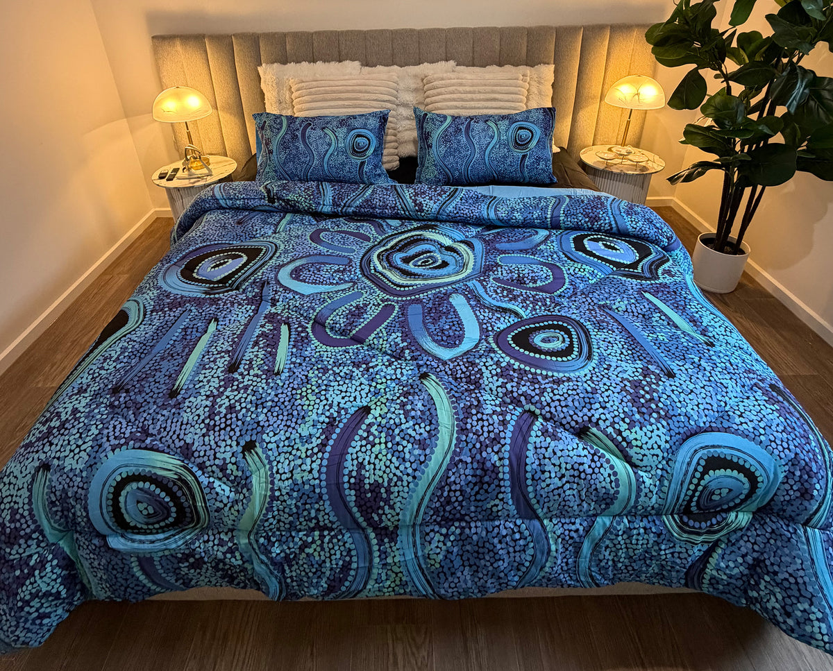 Blue Rain Aboriginal Art Comforter Set