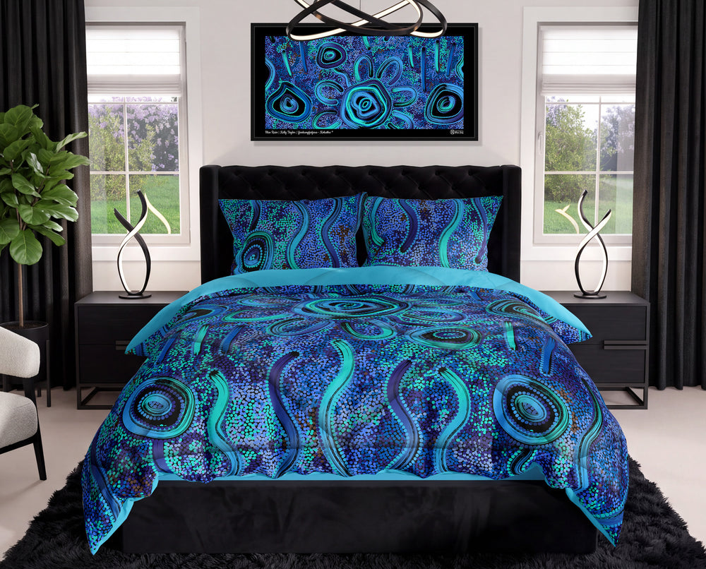 Blue Rain Aboriginal Art Comforter Set