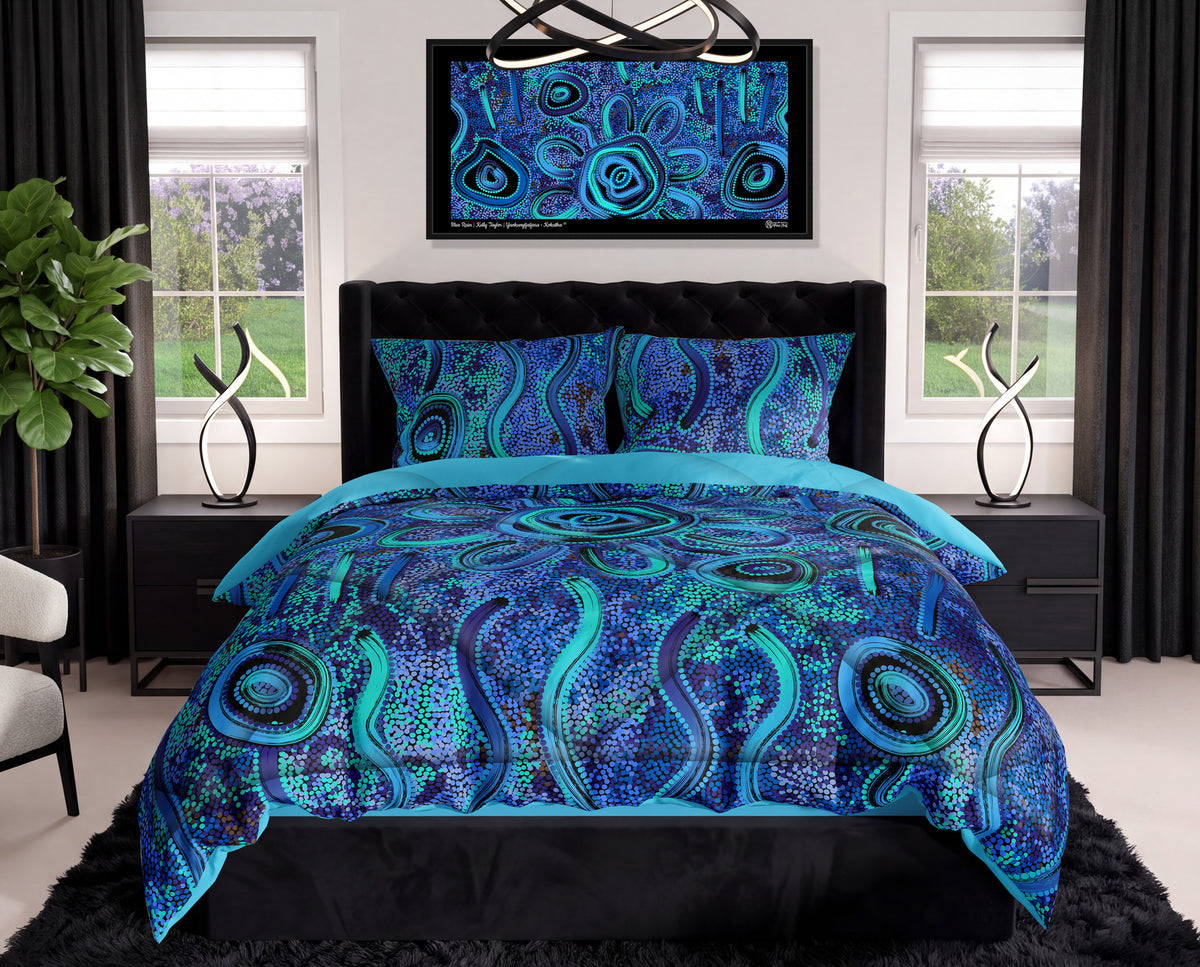 Blue Rain Aboriginal Art Comforter Set