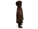 Oversized brown wearable hooded blanket featuring Indigenous aboriginal  inspired dot art pattern and fleece interior