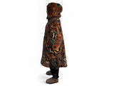 Long, Indigenous aboriginal blanket with a hood on a white background