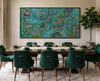 Modern Aboriginal wall art displayed in luxury dining room interior