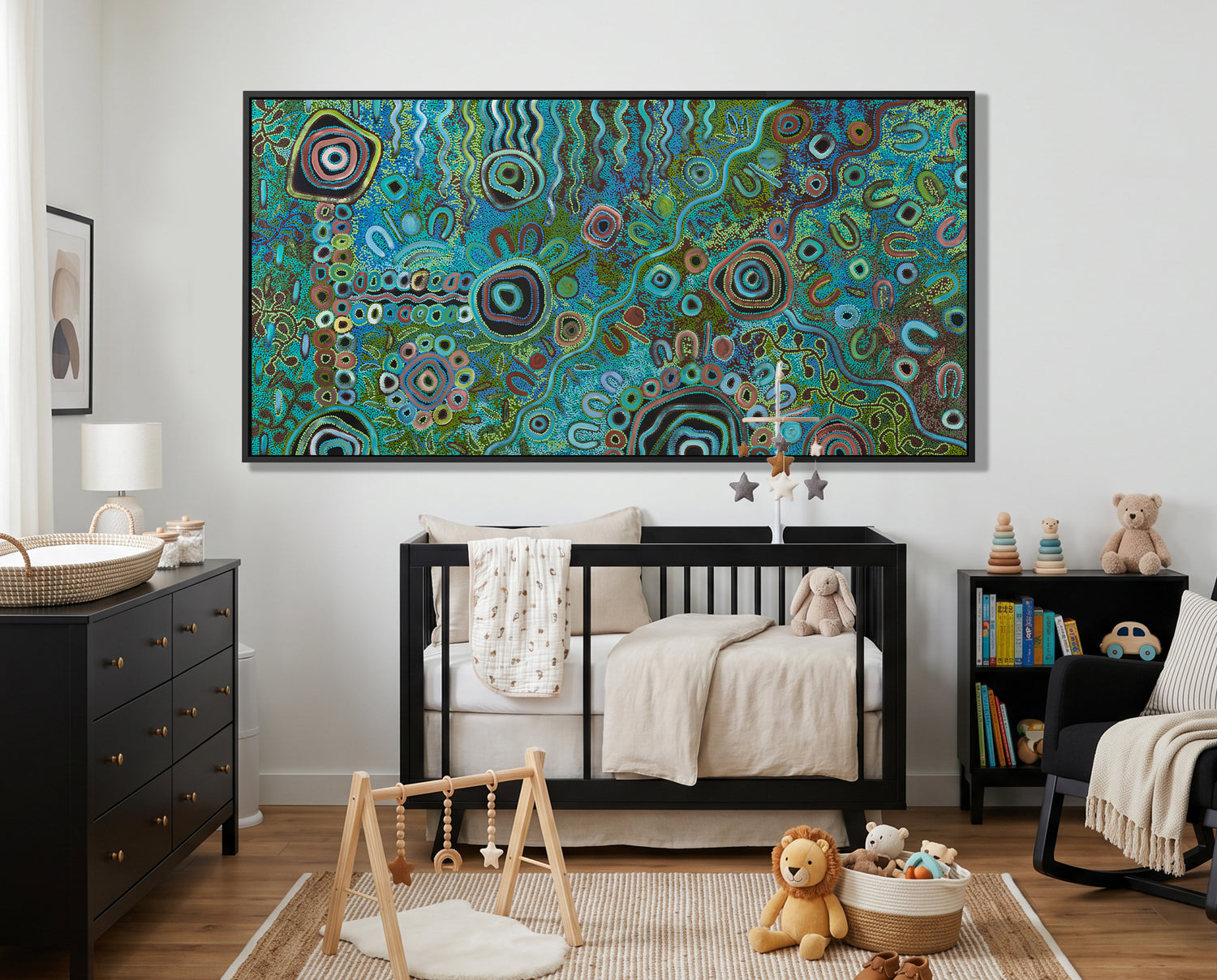 Contemporary Aboriginal artwork inspired by life on Country and family storytelling