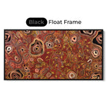 Out on Country Aboriginal wall art by Kelly Taylor presented in a black float frame