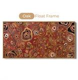 Out on Country Aboriginal art print by Kelly Taylor presented in an oak timber float frame