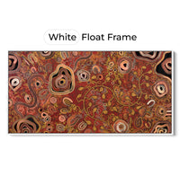 Out on Country Aboriginal canvas print by Kelly Taylor presented in a white float frame