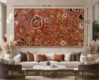 Out on Country Aboriginal art print by Kelly Taylor measuring 250cm wide x 125cm high displayed in a premium interior setting
