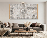 Camping Under the Moonlight Aboriginal wall art creating a feature in a contemporary lounge room.