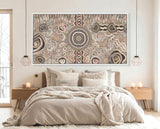 Camping Under the Moonlight Aboriginal wall art in a modern bedroom.