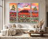 Large Aboriginal triptych canvas artwork inspired by Uluru displayed in contemporary Australian interior