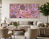 Family Day Out original Aboriginal artwork by Kelly Taylor displayed in a neutral contemporary living room.