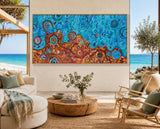 Desert Meets the Sea Aboriginal artwork displayed in a luxury coastal-inspired living space.