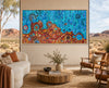 Desert Meets the Sea contemporary Aboriginal artwork by Kelly Taylor displayed in a bright coastal lounge room.