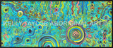 Colorful aboriginal art abstract design with swirling patterns and 'Kelly Taylor Aboriginal Art' branding.