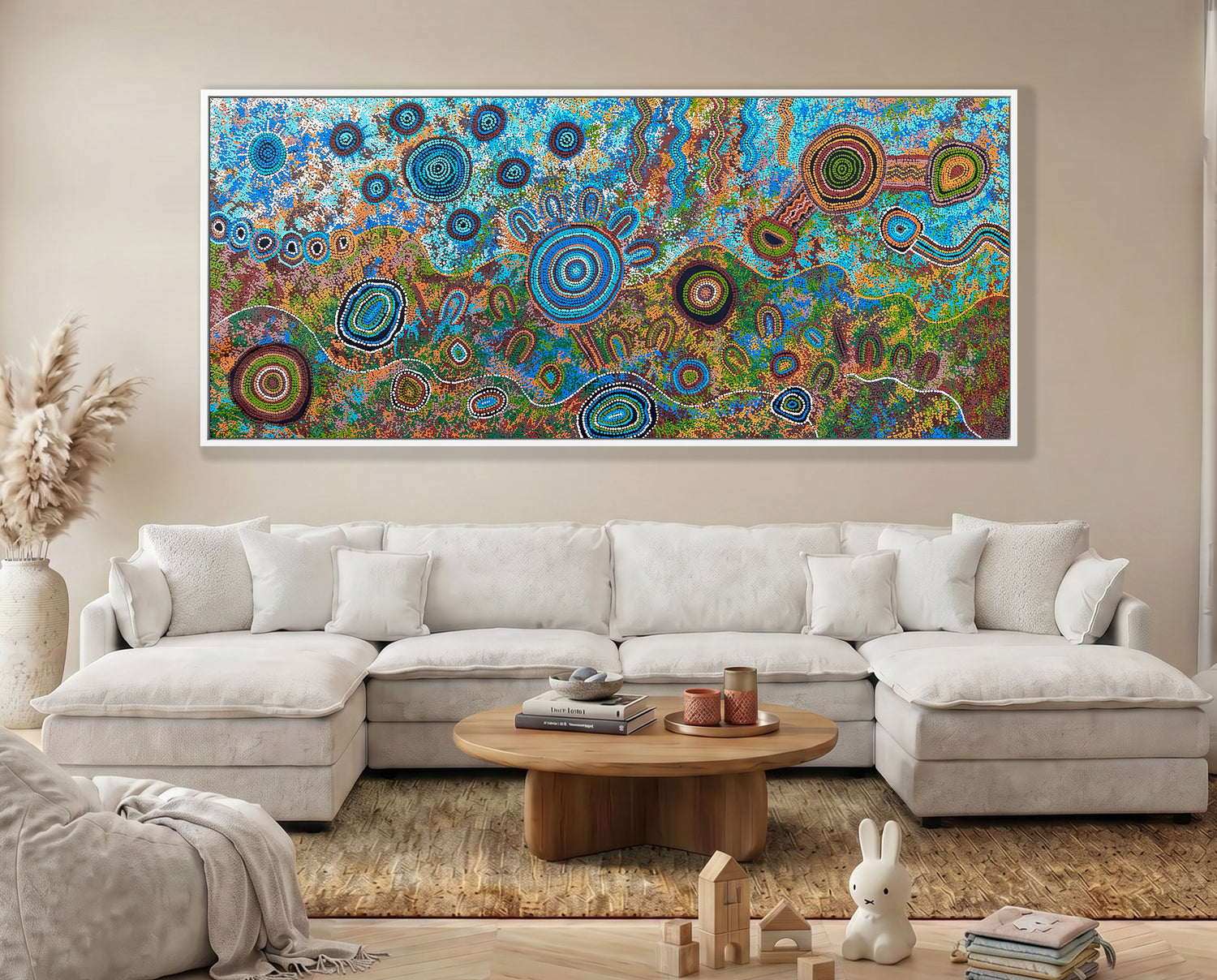 Seven Sisters original Aboriginal painting by Kelly Ktaboriginalfine Art featuring vibrant dot art and flowing ceremonial patterns