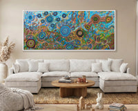 Seven Sisters original Aboriginal painting by Kelly Ktaboriginalfine Art featuring vibrant dot art and flowing ceremonial patterns