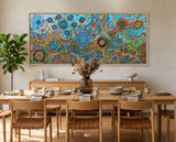 Hand-painted Seven Sisters Aboriginal canvas art by Kelly Ktaboriginalfine Art showcasing traditional storytelling symbols