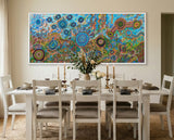 Large Seven Sisters Aboriginal artwork by Kelly Ktaboriginalfine Art featuring symbolic circular motifs and flowing lines