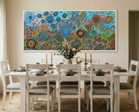Large Seven Sisters Aboriginal artwork by Kelly Ktaboriginalfine Art featuring symbolic circular motifs and flowing lines