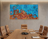 Desert Meets the Sea Aboriginal artwork creating a statement in a professional conference room.