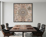 Contemporary Aboriginal wall art by Kelly Taylor displayed in luxury dining room