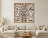 Australian Aboriginal wall art print styled in neutral modern home interior