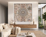 Camping Under the Moonlight Aboriginal art print styled in a modern office interior