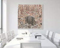 Contemporary Aboriginal art print styled in corporate boardroom interior