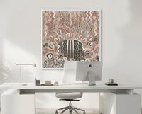 Contemporary Aboriginal art print by Kelly Taylor styled in modern office interior