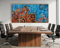 Desert Meets the Sea Aboriginal canvas print by Kelly Taylor featured in a modern office meeting room