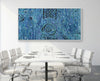 Blue Rain contemporary Aboriginal art canvas print by Indigenous Australian artist Kelly Taylor featuring blue flowing dot work inspired by rain and Country.