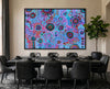 Original Aboriginal painting My Mother's Country by T'keyah Ware displayed in a luxury black dining room featuring contemporary Indigenous Australian art.