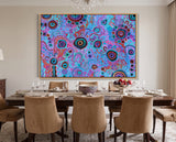 Original Aboriginal artwork My Mother's Country by T'keyah Ware showcased in a bright contemporary living room with natural light.