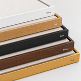 White, oak, black, walnut and gold float frame options for KT Aboriginal Fine Art premium canvas prints.