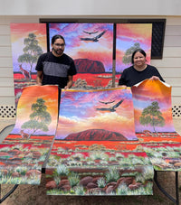 Kelly Taylor and Beaver Lennon KT Aboriginal Fine Art with Heart of Our Country (Uluru) original triptych artwork original artwork